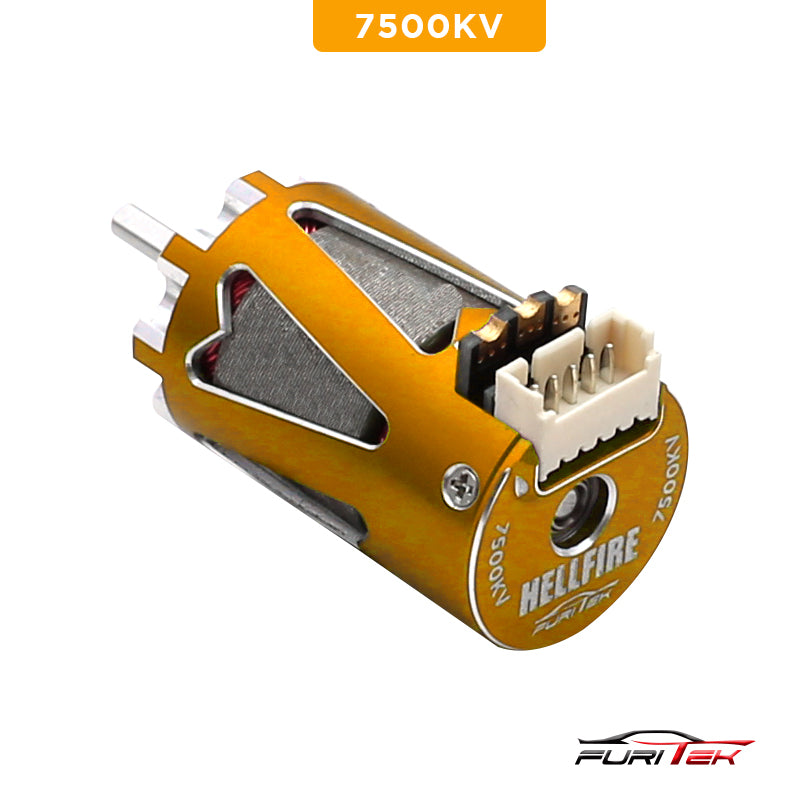Furitek Hellfire 1410 7500kv Sensored brushless motor - Gold color.